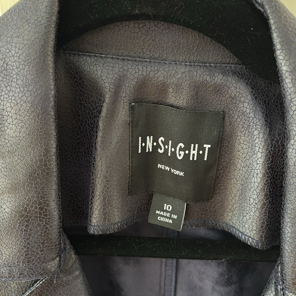 Insight New York Faux Leather Biker Jacket Deep Navy 10 - Picture 2 of 7